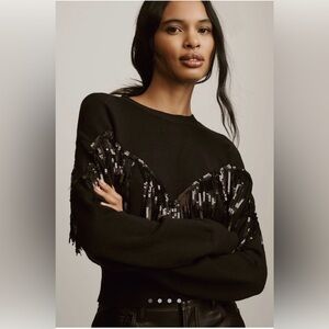 Anthropologie Black Sweater with Sequin Fringe
